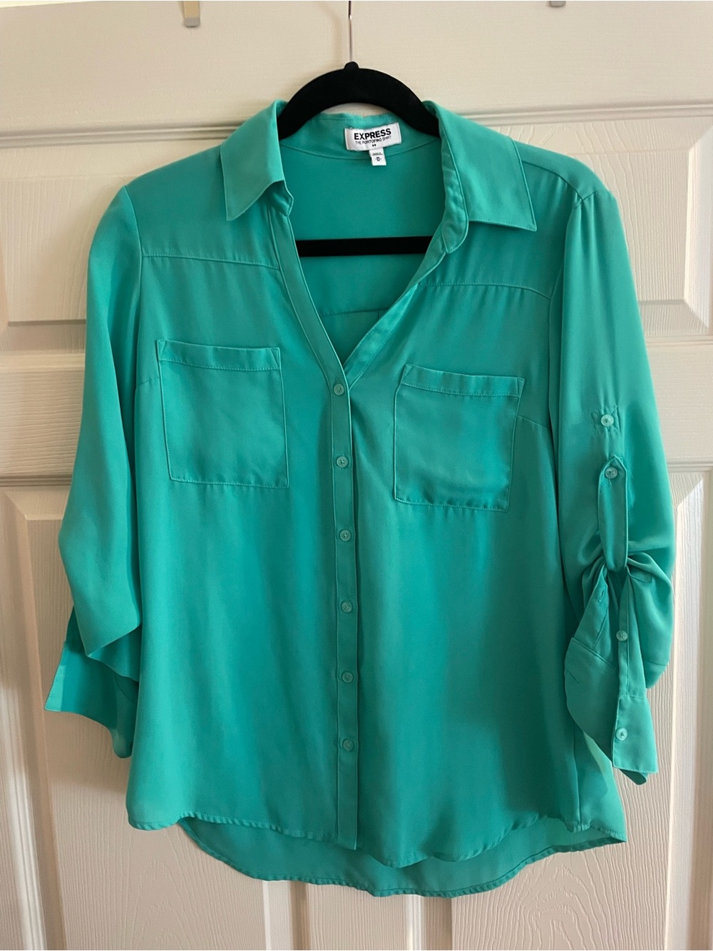 Express Teal Green Button-Down Blouse